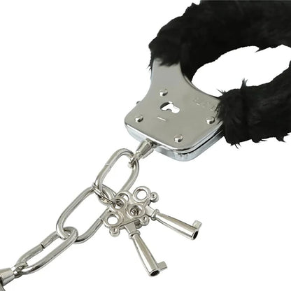 Sex & Mischief Furry Handcuffs - Black - Black Restraints Sportsheets