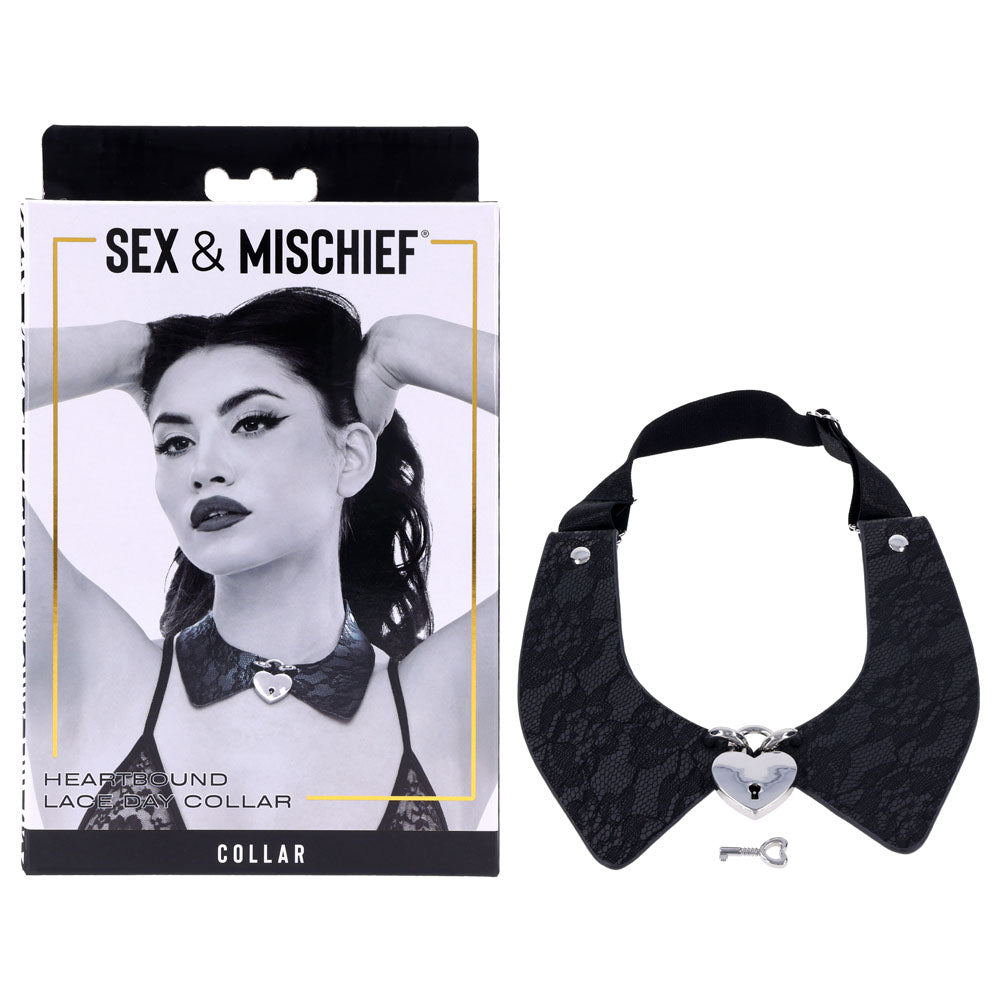 Sex & Mischief Heartbound Lace Day Collar - Black Submission Collar Sportsheets