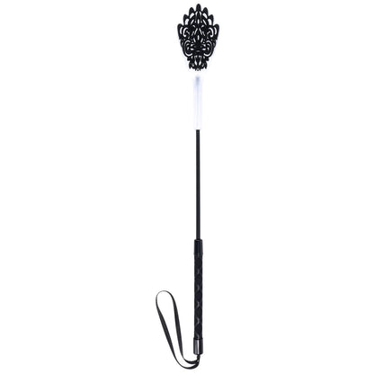 Sex & Mischief Lace Silicone Crop - Black/White 50 cm Crop Whip Sportsheets