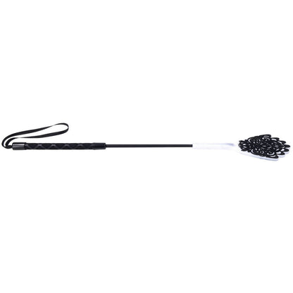 Sex & Mischief Lace Silicone Crop - Black/White 50 cm Crop Whip Sportsheets
