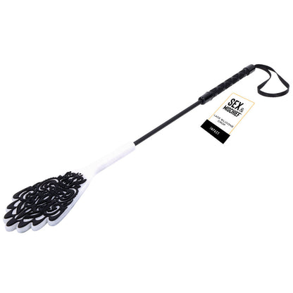 Sex & Mischief Lace Silicone Crop - Black/White 50 cm Crop Whip Sportsheets