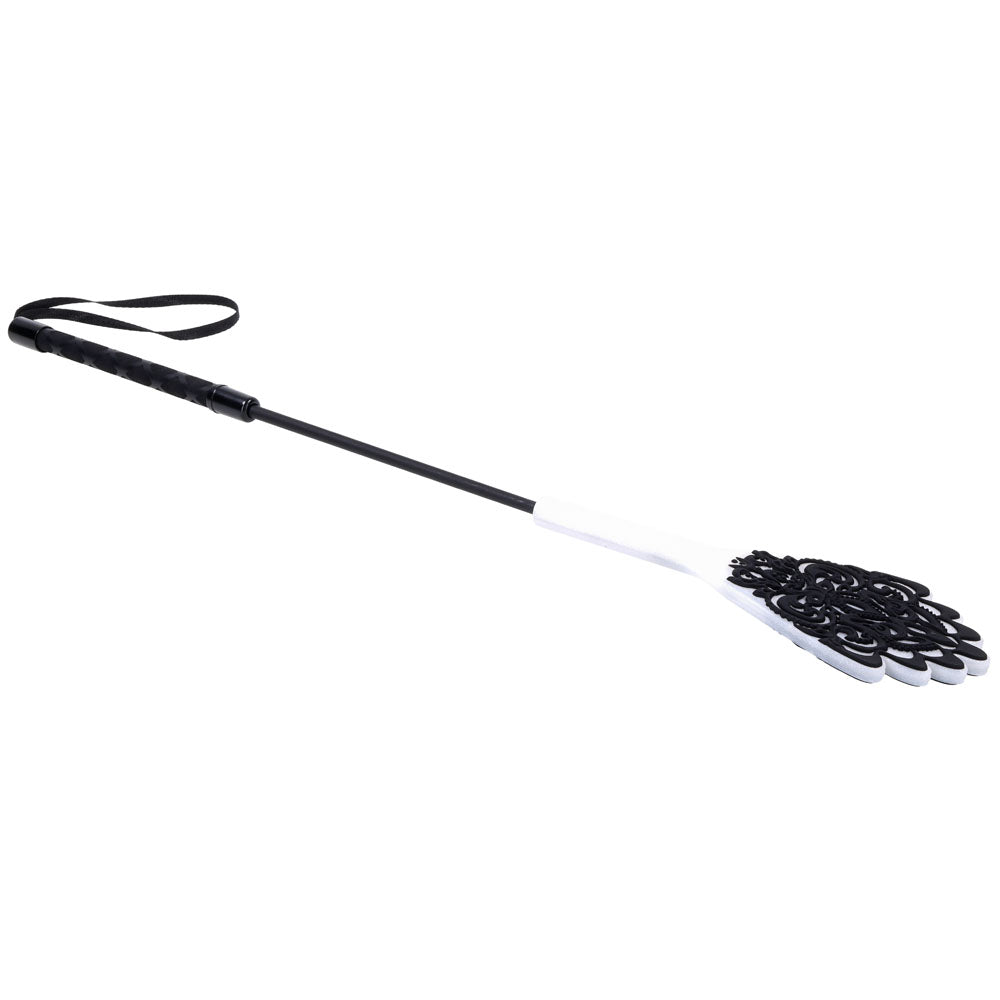 Sex & Mischief Lace Silicone Crop - Black/White 50 cm Crop Whip Sportsheets