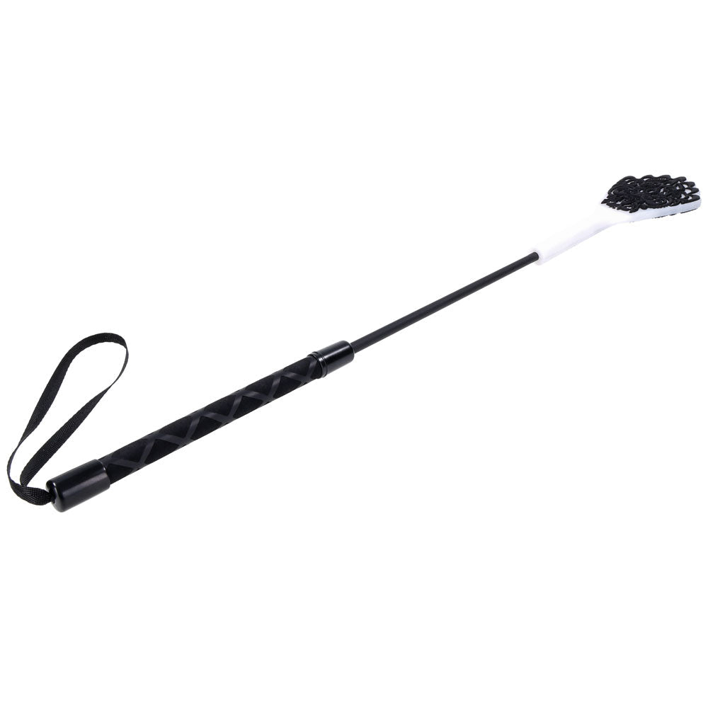 Sex & Mischief Lace Silicone Crop - Black/White 50 cm Crop Whip Sportsheets