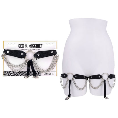 Sex & Mischief Chain Lace Garters - Black/Metal Garters Sportsheets