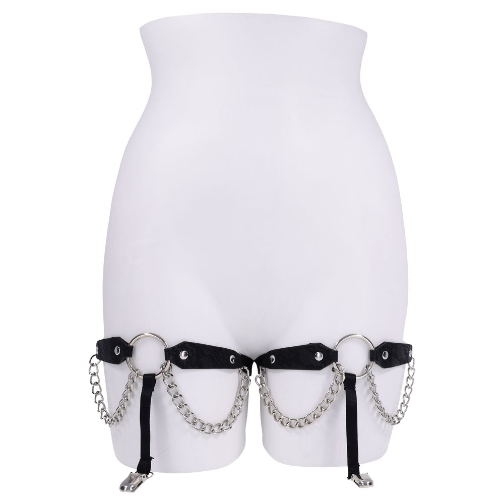 Sex & Mischief Chain Lace Garters - Black/Metal Garters Sportsheets
