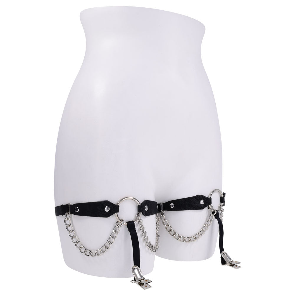 Sex & Mischief Chain Lace Garters - Black/Metal Garters Sportsheets
