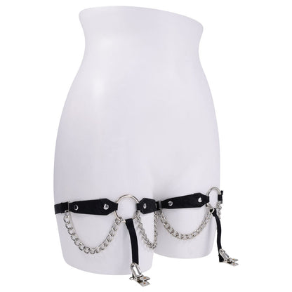 Sex & Mischief Chain Lace Garters - Black/Metal Garters Sportsheets