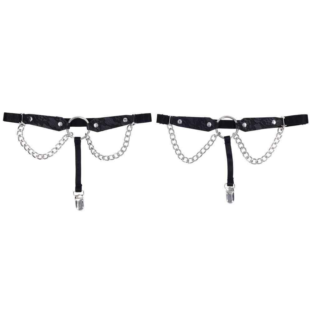 Sex & Mischief Chain Lace Garters - Black/Metal Garters Sportsheets