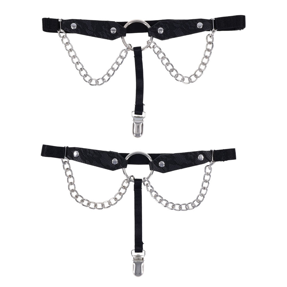 Sex & Mischief Chain Lace Garters - Black/Metal Garters Sportsheets
