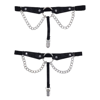 Sex & Mischief Chain Lace Garters - Black/Metal Garters Sportsheets