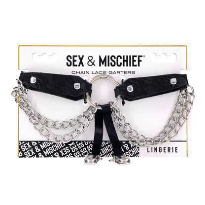 Sex & Mischief Chain Lace Garters - Black/Metal Garters Sportsheets