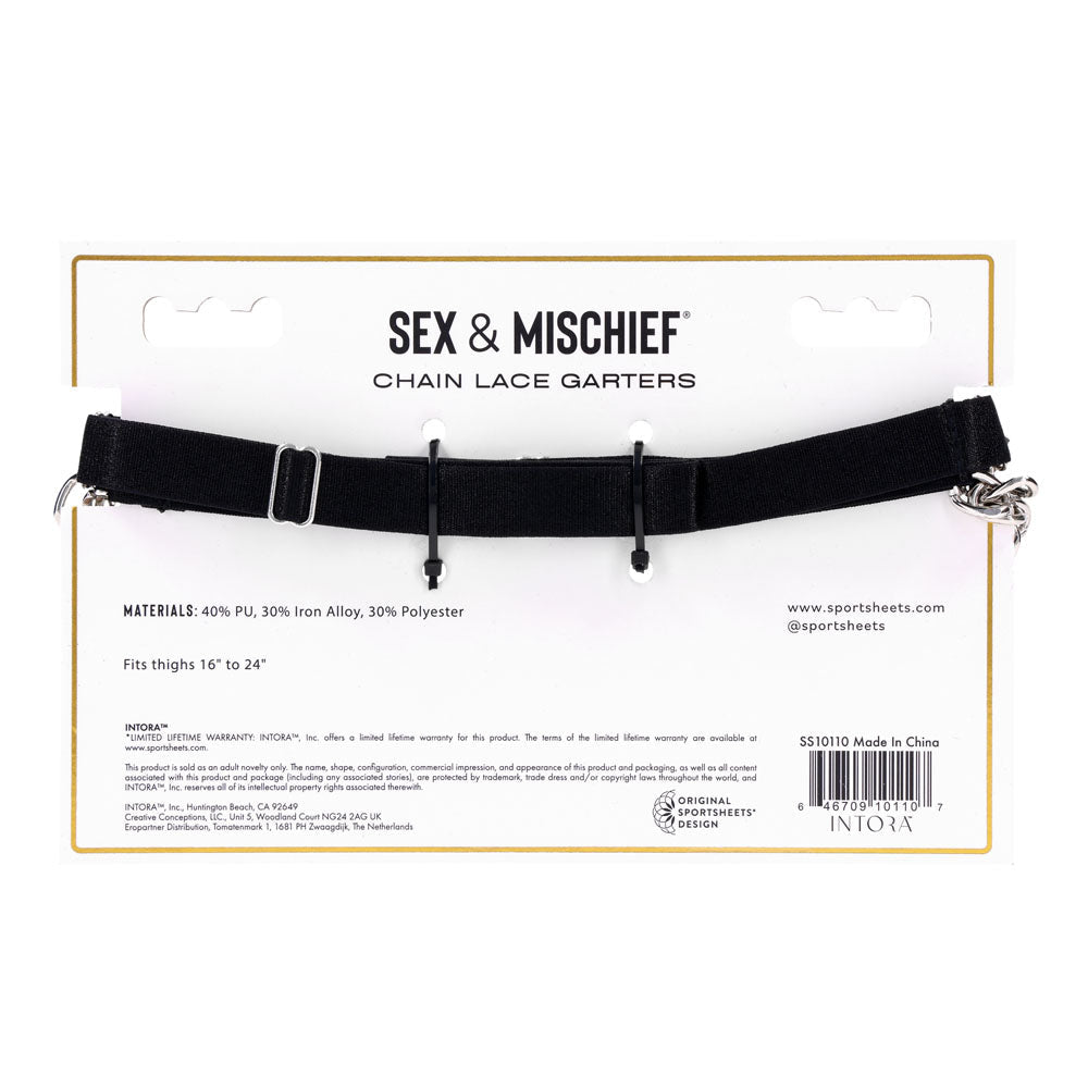 Sex & Mischief Chain Lace Garters - Black/Metal Garters Sportsheets