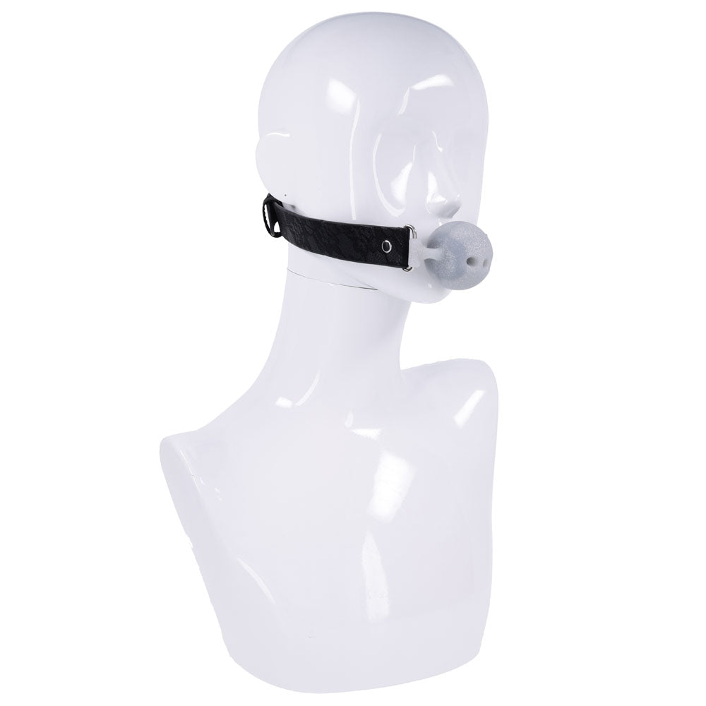 Sex & Mischief Lace Silicone Breathable Ball Gag - Black/Grey Mouth Restraint Sportsheets