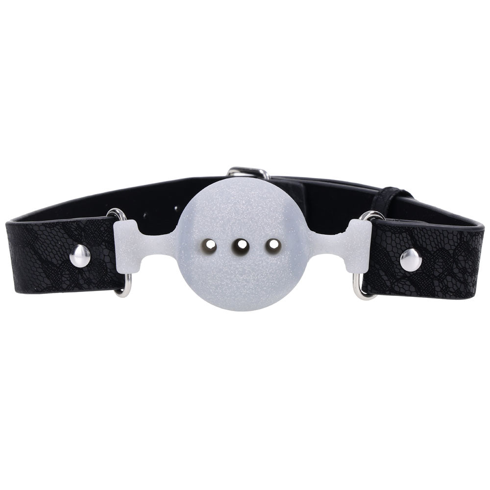 Sex & Mischief Lace Silicone Breathable Ball Gag - Black/Grey Mouth Restraint Sportsheets