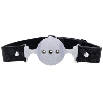 Sex & Mischief Lace Silicone Breathable Ball Gag - Black/Grey Mouth Restraint Sportsheets