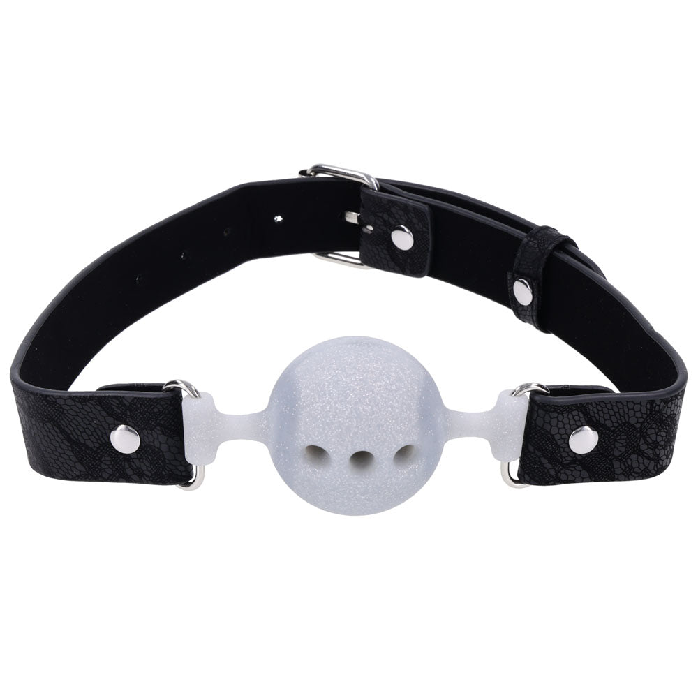 Sex & Mischief Lace Silicone Breathable Ball Gag - Black/Grey Mouth Restraint Sportsheets