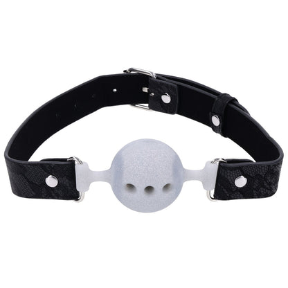 Sex & Mischief Lace Silicone Breathable Ball Gag - Black/Grey Mouth Restraint Sportsheets