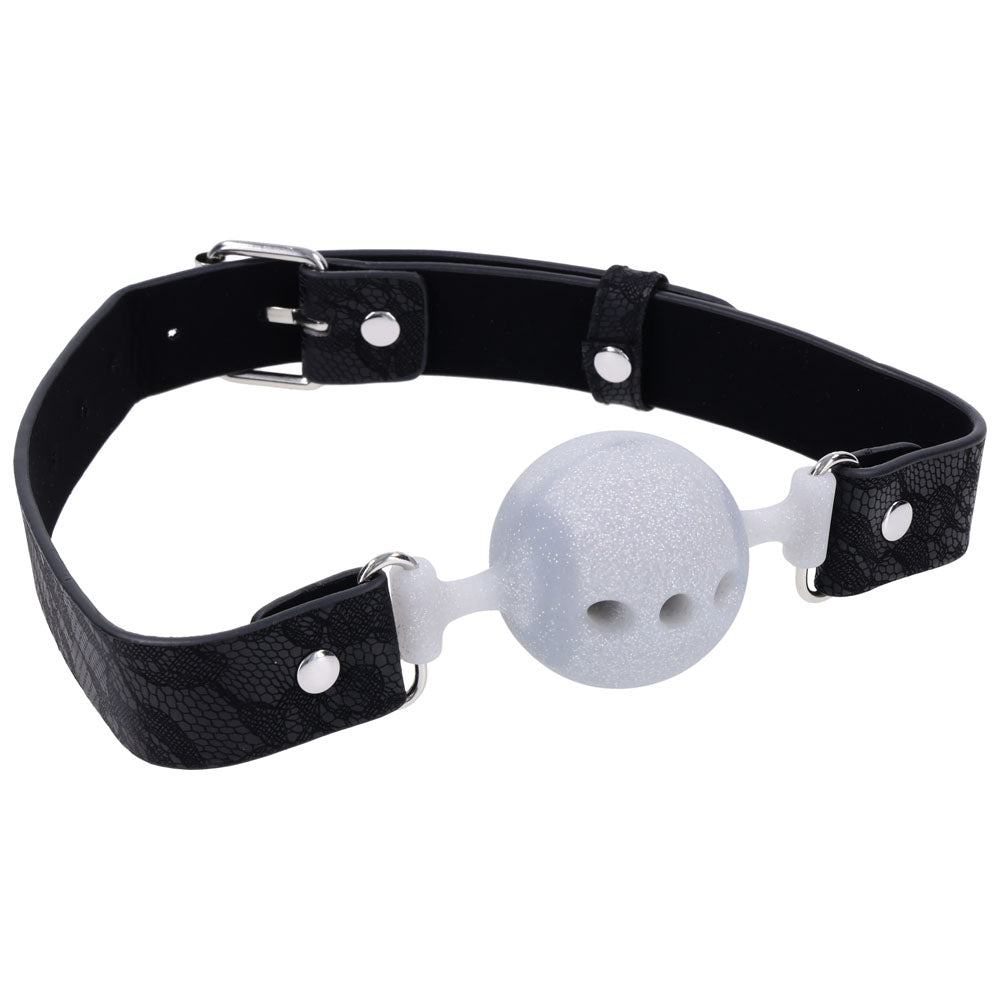 Sex & Mischief Lace Silicone Breathable Ball Gag - Black/Grey Mouth Restraint Sportsheets
