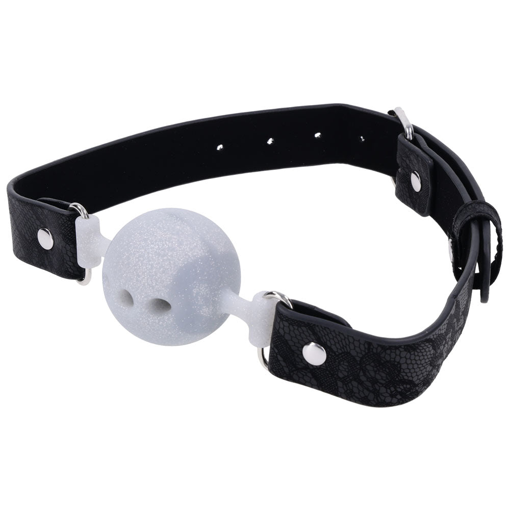 Sex & Mischief Lace Silicone Breathable Ball Gag - Black/Grey Mouth Restraint Sportsheets