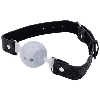 Sex & Mischief Lace Silicone Breathable Ball Gag - Black/Grey Mouth Restraint Sportsheets