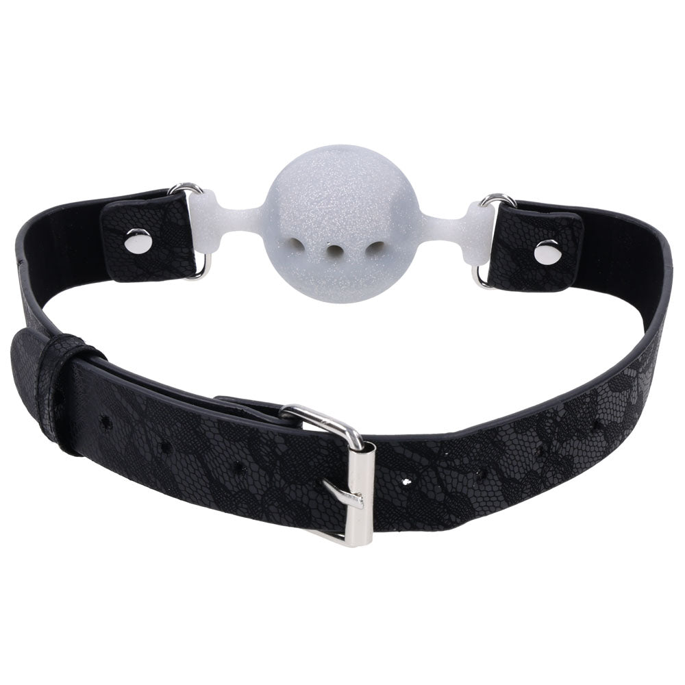 Sex & Mischief Lace Silicone Breathable Ball Gag - Black/Grey Mouth Restraint Sportsheets