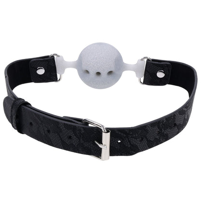 Sex & Mischief Lace Silicone Breathable Ball Gag - Black/Grey Mouth Restraint Sportsheets