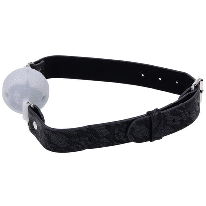 Sex & Mischief Lace Silicone Breathable Ball Gag - Black/Grey Mouth Restraint Sportsheets