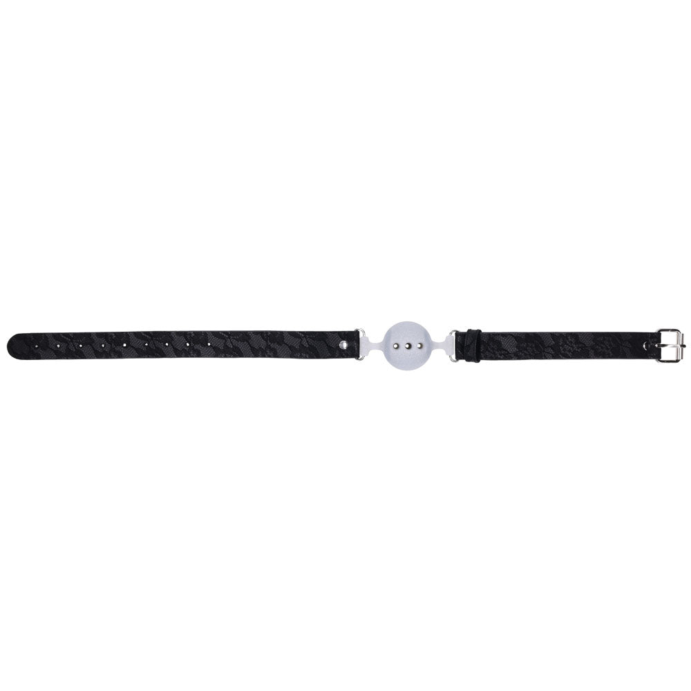 Sex & Mischief Lace Silicone Breathable Ball Gag - Black/Grey Mouth Restraint Sportsheets