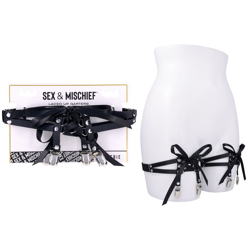 Sex & Mischief Laced Up Garters - Black Garters Sportsheets