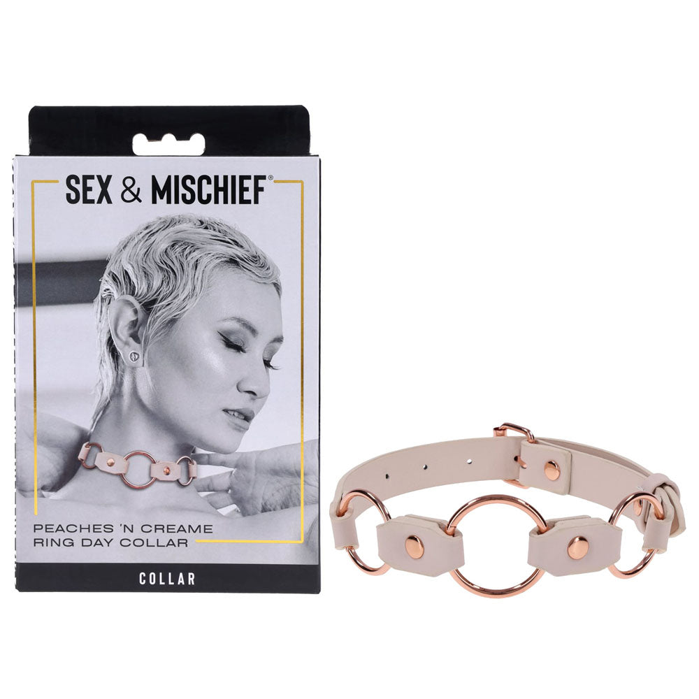 Sex & Mischief Peaches n CreaMe Ring Day Collar - Peach Bondage Collar Sportsheets