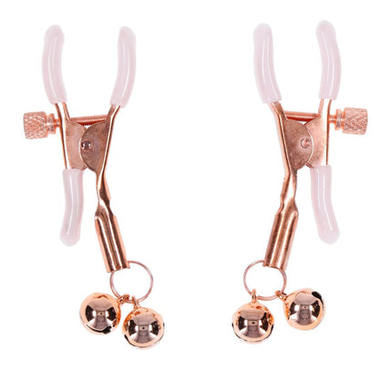 Sex & Mischief Peaches n CreaMe Bell Nipple Clamps - Peach/Rose Gold Nipple Clamps with Bells - Set of 2 Sportsheets