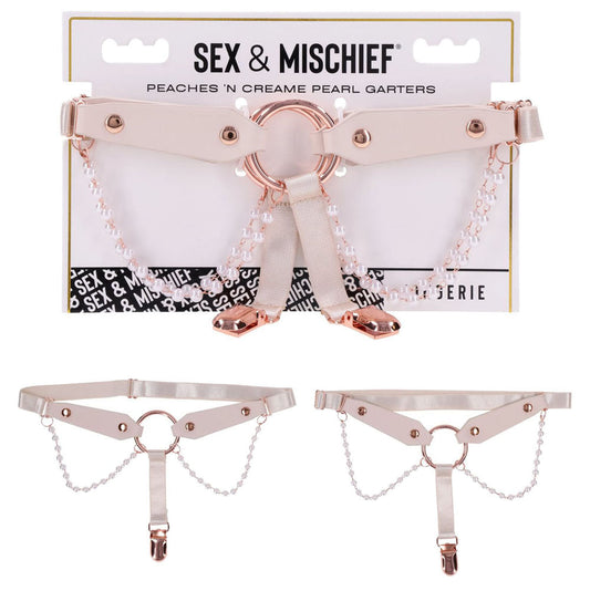 Sex & Mischief Peaches n CreaMe Pearl Garters - Peach / Rose Gold Garters with Pearls - Set of 2 Sportsheets