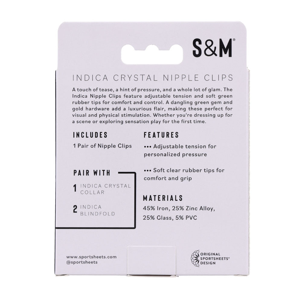 Sex & Mischief Indica Crystal Nipple Clips - Gold Nipple Clips with Emerald Gems