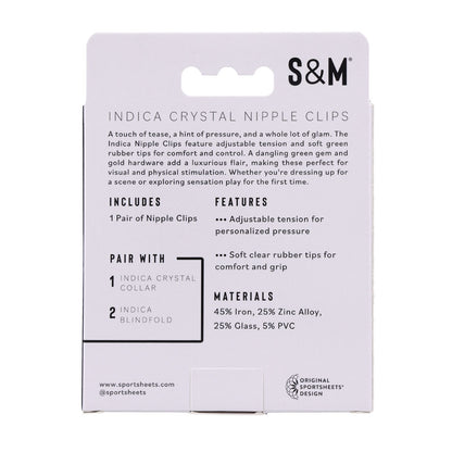 Sex & Mischief Indica Crystal Nipple Clips - Gold Nipple Clips with Emerald Gems