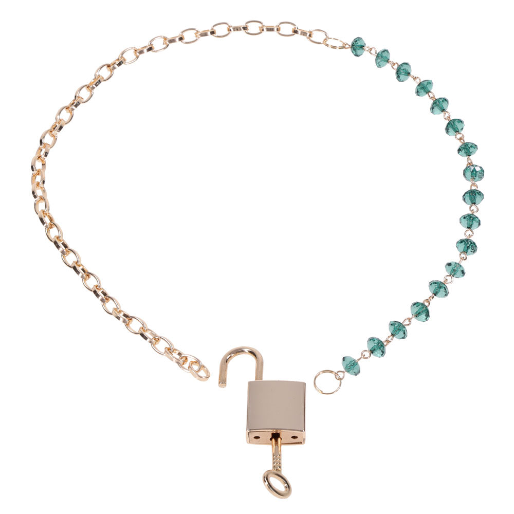 Sex & Mischief Indica Crystal Day Collar - Gold/Emerald Lockable Collar