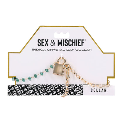 Sex & Mischief Indica Crystal Day Collar - Gold/Emerald Lockable Collar