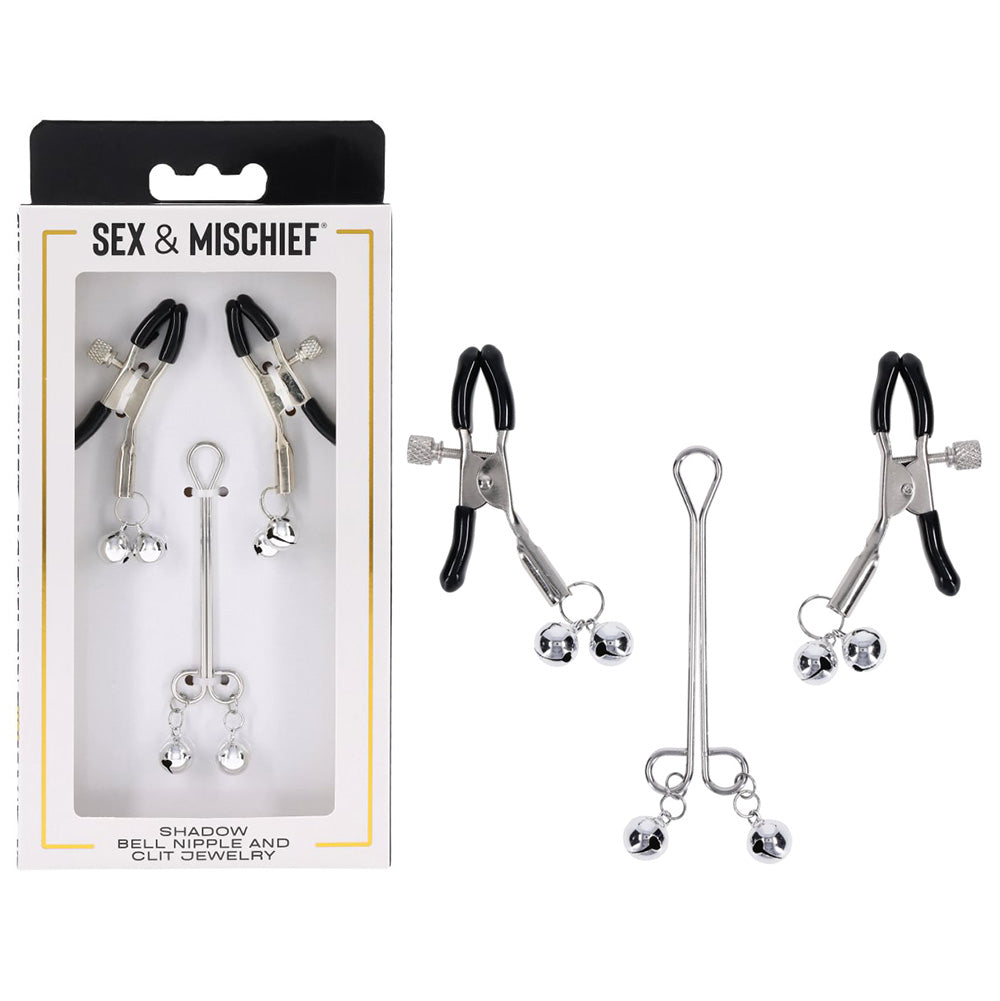 S&M Shadow Bell Nipple and Clit Jewelry - Metal Nipple Clamps and Clitoris Clamp Sportsheets