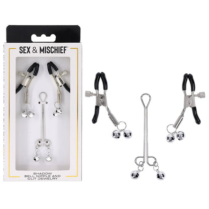S&M Shadow Bell Nipple and Clit Jewelry - Metal Nipple Clamps and Clitoris Clamp Sportsheets
