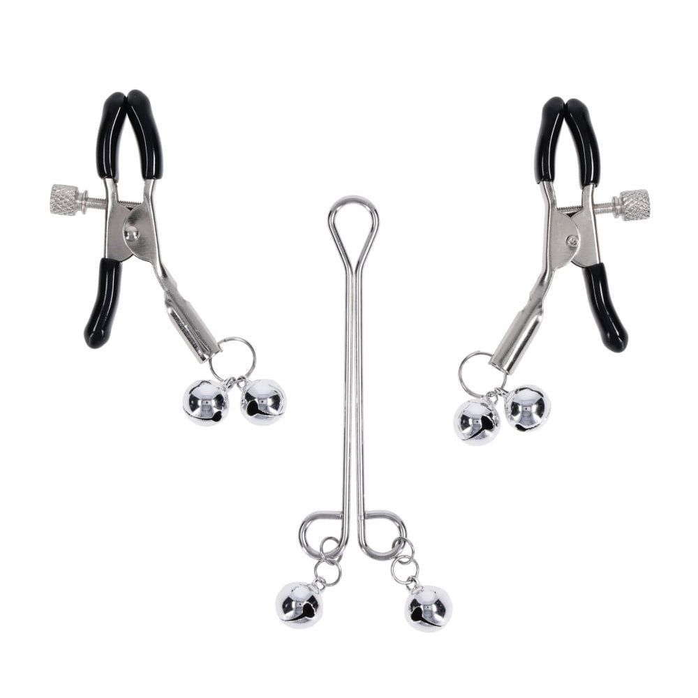S&M Shadow Bell Nipple and Clit Jewelry - Metal Nipple Clamps and Clitoris Clamp Sportsheets