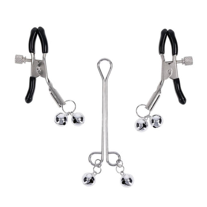 S&M Shadow Bell Nipple and Clit Jewelry - Metal Nipple Clamps and Clitoris Clamp Sportsheets
