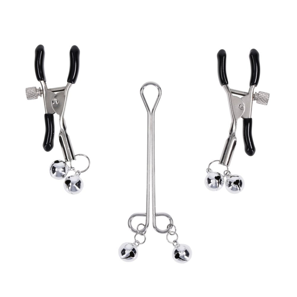 S&M Shadow Bell Nipple and Clit Jewelry - Metal Nipple Clamps and Clitoris Clamp Sportsheets