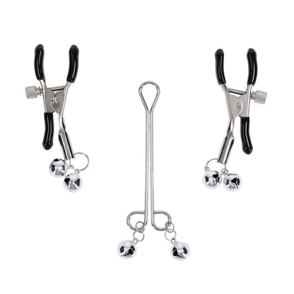 S&M Shadow Bell Nipple and Clit Jewelry - Metal Nipple Clamps and Clitoris Clamp Sportsheets