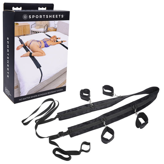 SPORTSHEETS No Matter Where Bondage Restraint System - Bed Restraints Black - Club X