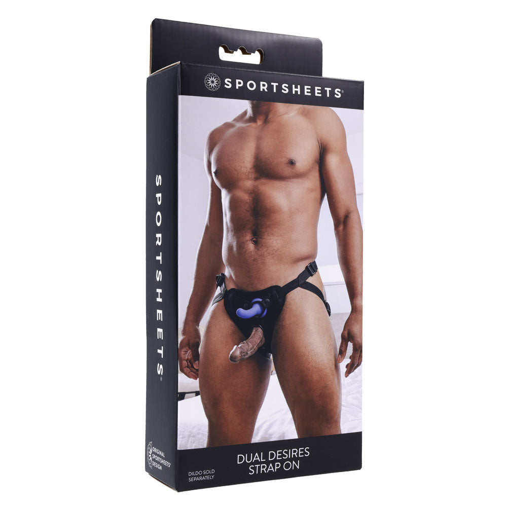 SPORTSHEETS Dual Desires Strap On - Black Adjustable Strap-On Harness (No Probe Included) Sportsheets