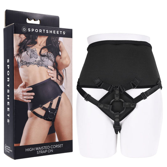 SPORTSHEETS High Waisted Corset Strap On - Black Adjustable Strap-On Harness (No Probe Included) Sportsheets