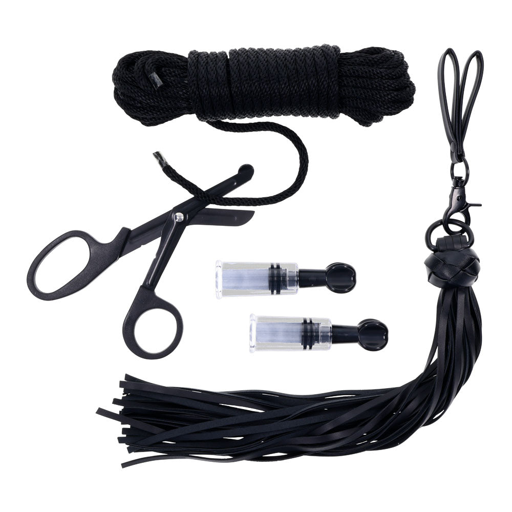 SPORTSHEETS Tied and Twisted Bondage Kit - Black Bondage Kit - 5 Piece Set Sportsheets