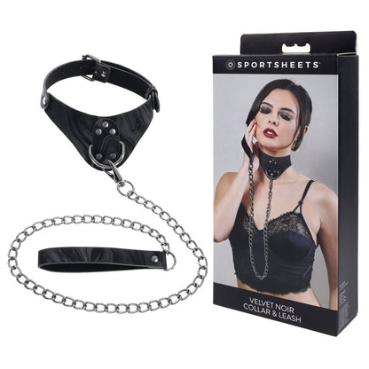 SPORTSHEETS Velvet Noir Collar & Leash - Black Restraint & Leash Sportsheets