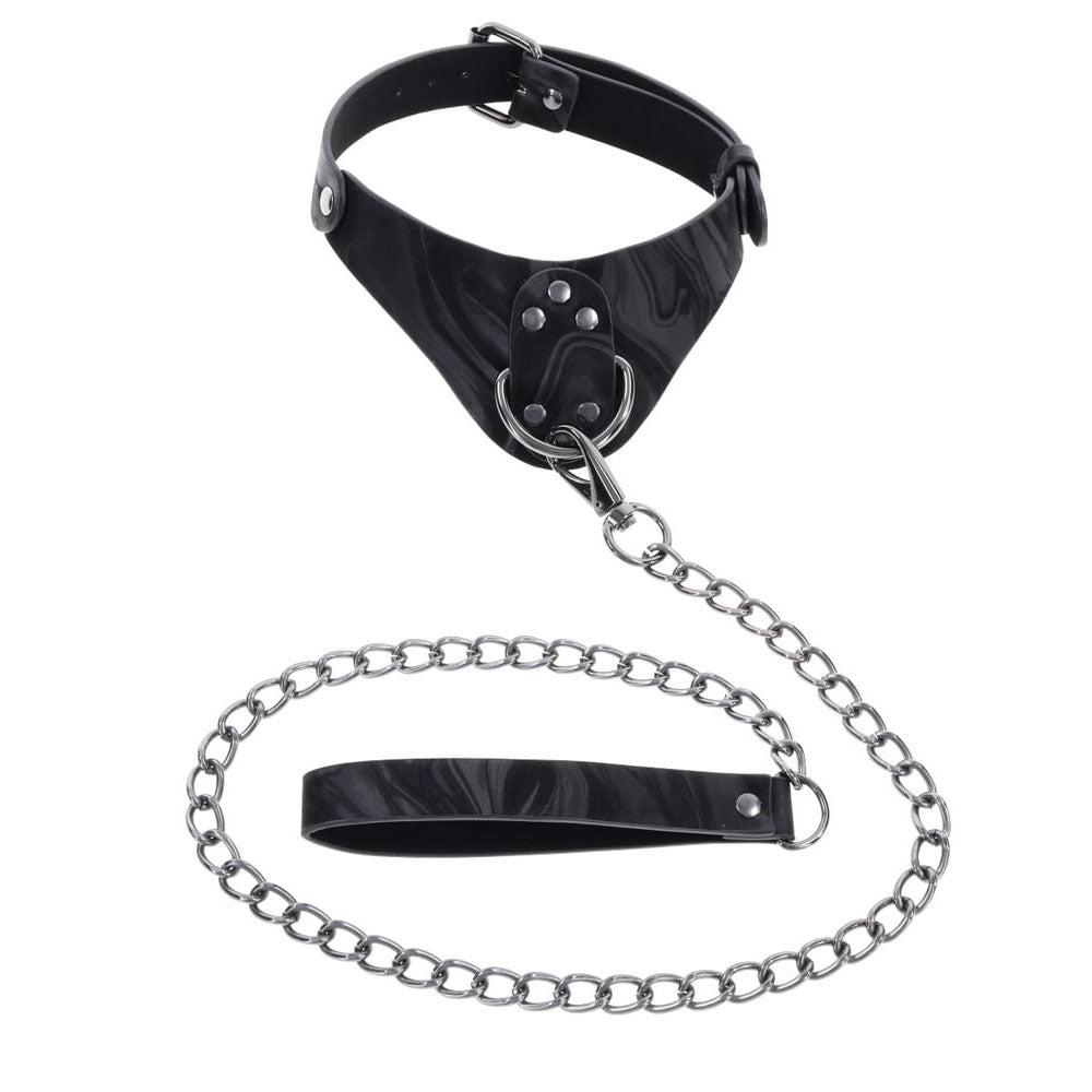 SPORTSHEETS Velvet Noir Collar & Leash - Black Restraint & Leash Sportsheets