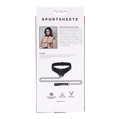 SPORTSHEETS Velvet Noir Collar & Leash - Black Restraint & Leash Sportsheets