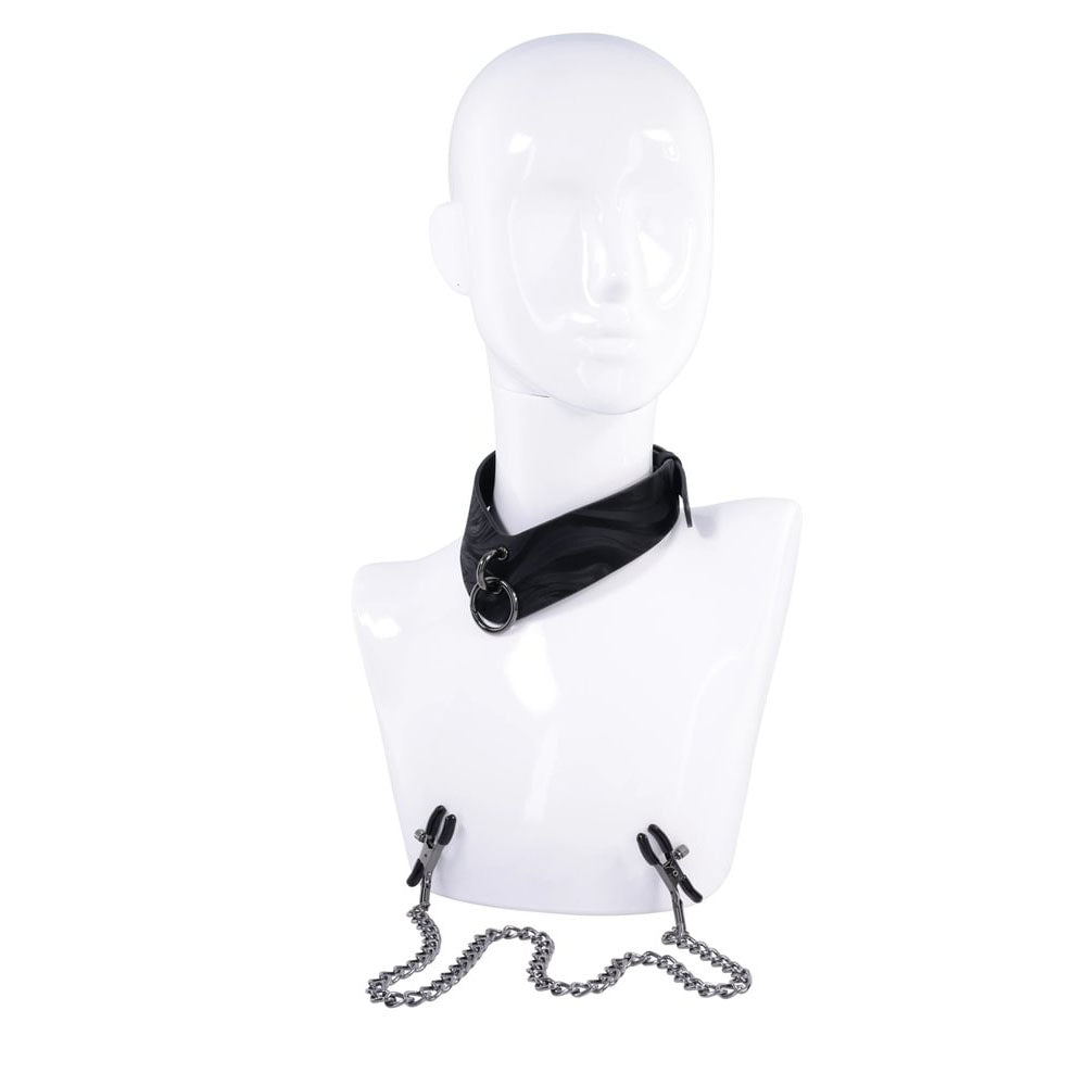 SPORTSHEETS Velvet Noir Collar & Removable Clamps - Black Neck & Nipple Restraints Sportsheets